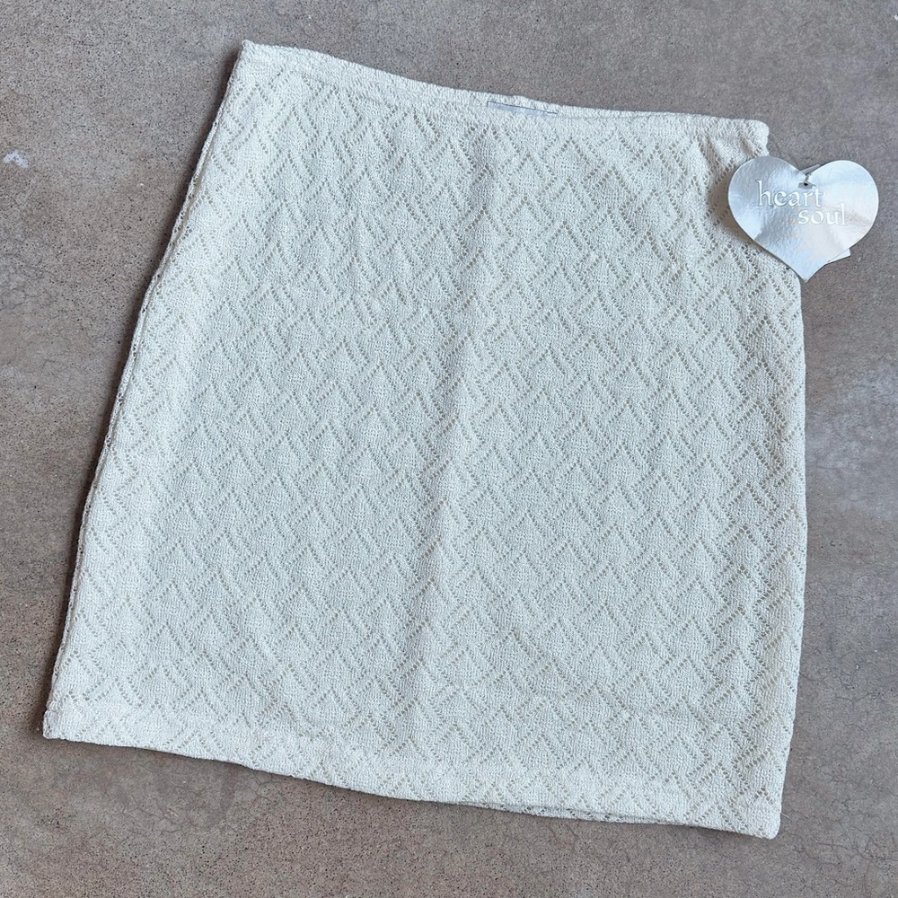 Y2K Deadstock Heart Soul Cream Crochet Skirt